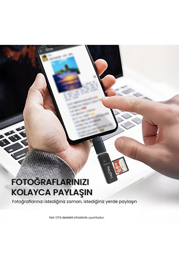 قارئ بطاقات الذاكرة USB 3.0 SD وMicro SD باللون الأسود - 5