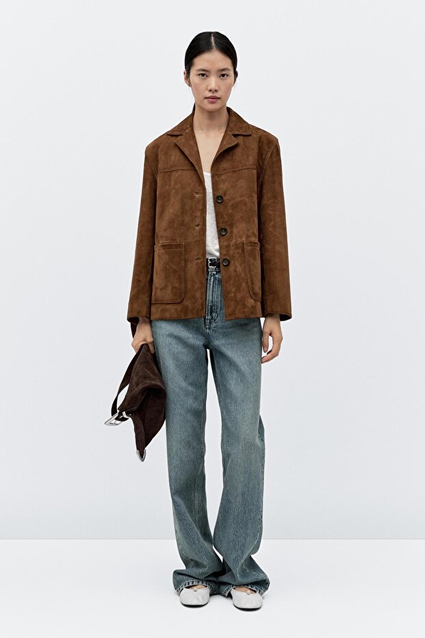 Dikişli süet deri blazer - 1