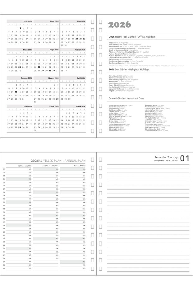 2026 Tarihli Günlük Ajanda Icon Red Kırmızı Sert Kapak Spiralli - 6