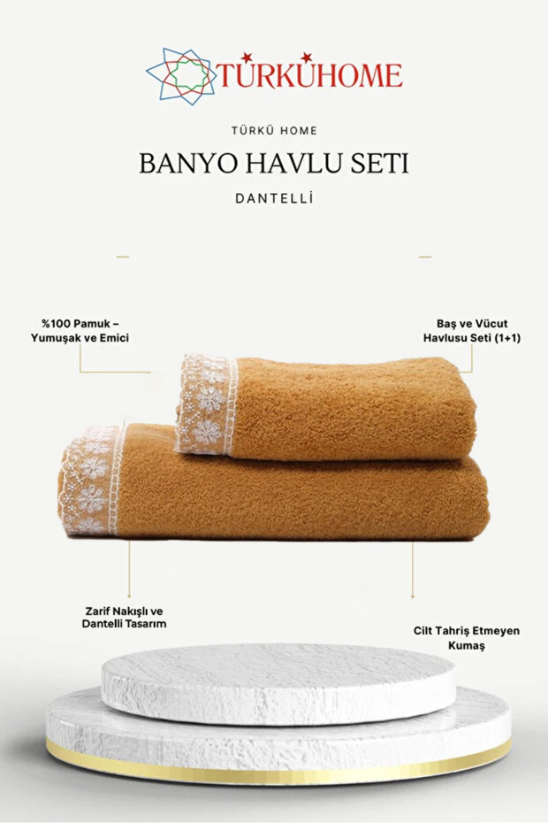 Cotton Embroidered Lace 2-Piece Head and Body Towel Set (1 Head Towel + 1 Body Towel)