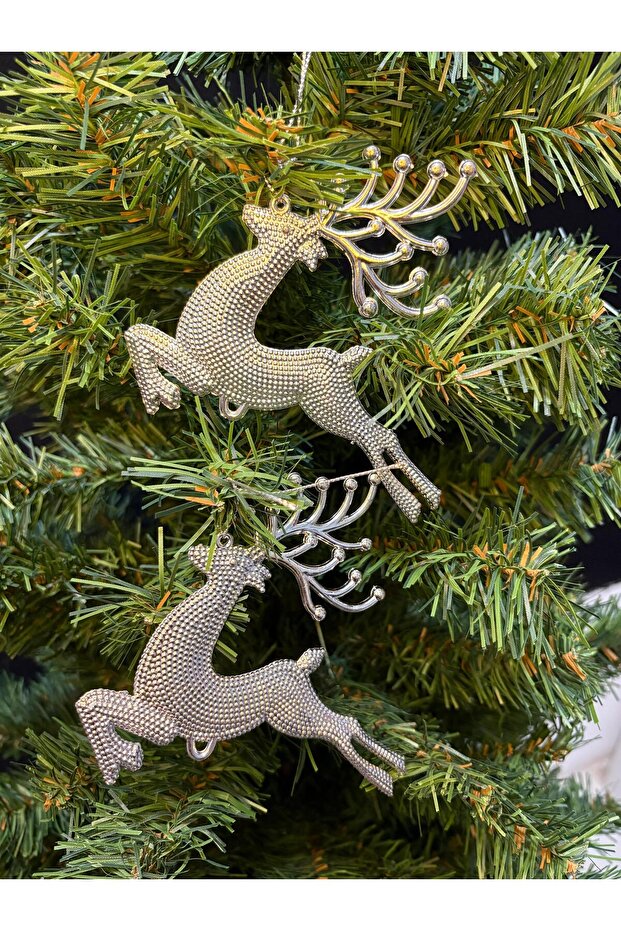 Christmas Tree Set of 2 with Silver Deer Figures Ornament | Eng-141 |
