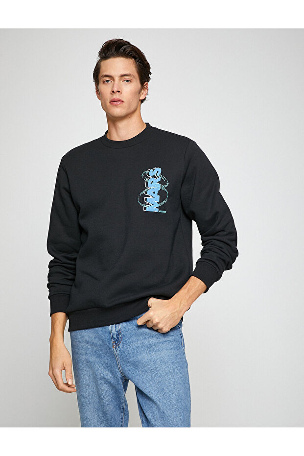 Basic Sweatshirt Crew Neck Space Printed
