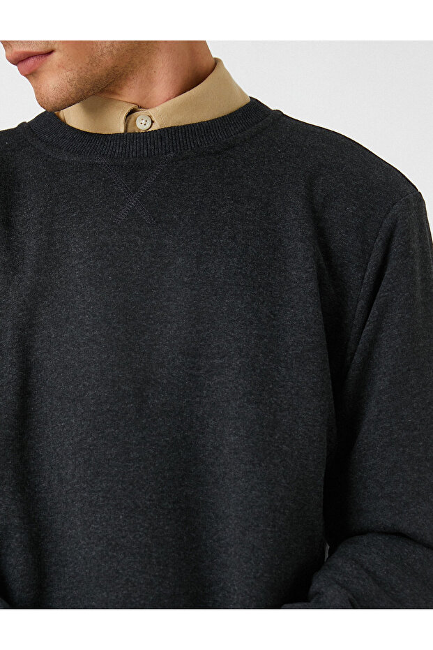 Basic Sweatshirt Bisiklet Yaka - 5