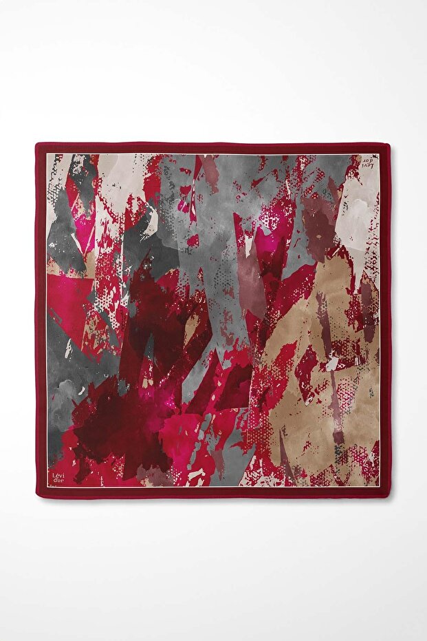 Red Mixed Pattern Twill Silk Scarf - 4