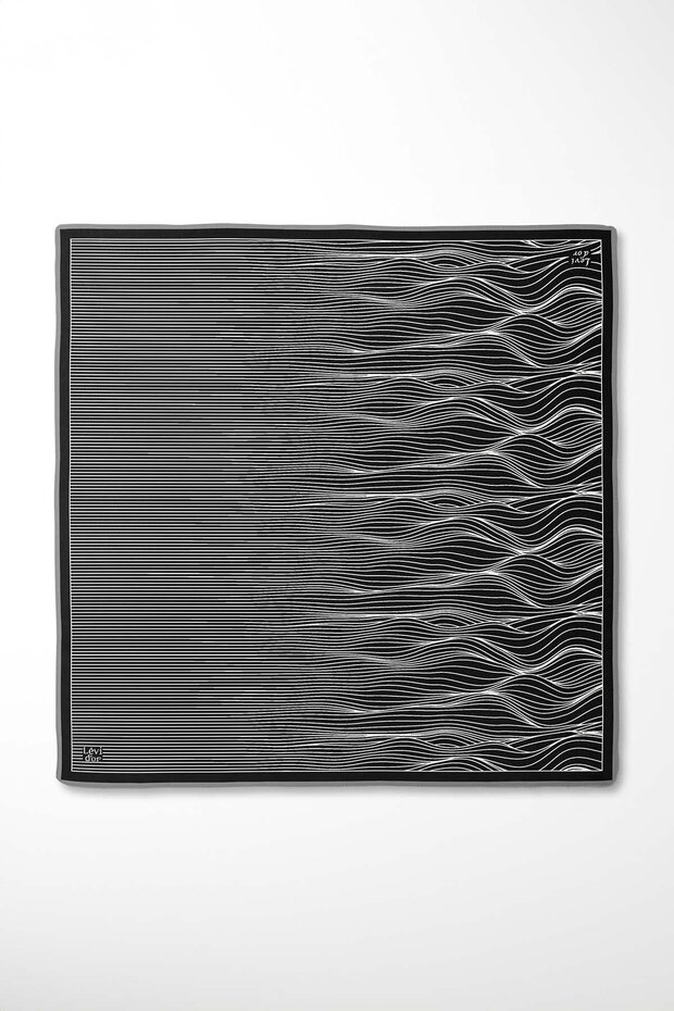 Black Line Pattern Twill Silk Scarf - 4