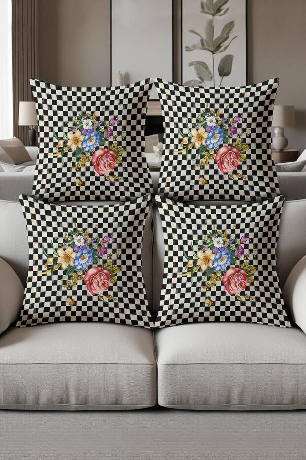 Digital Printed Soft Textured 4-Piece Throw Pillow Cover Set (43X43 cm) Krl0073