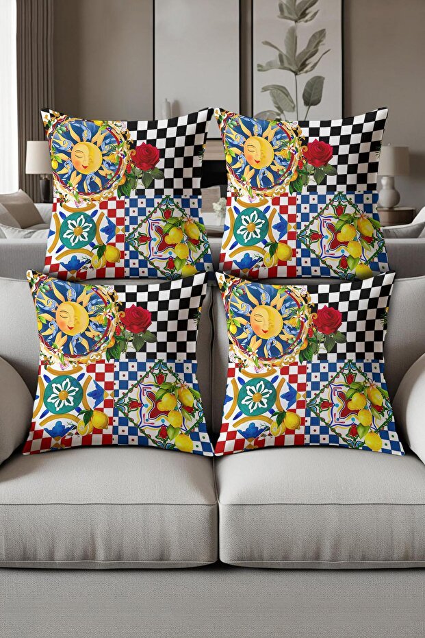 Digital Printed Soft Textured 4-Piece Throw Pillow Cover Set (43X43 cm) Krl0060
