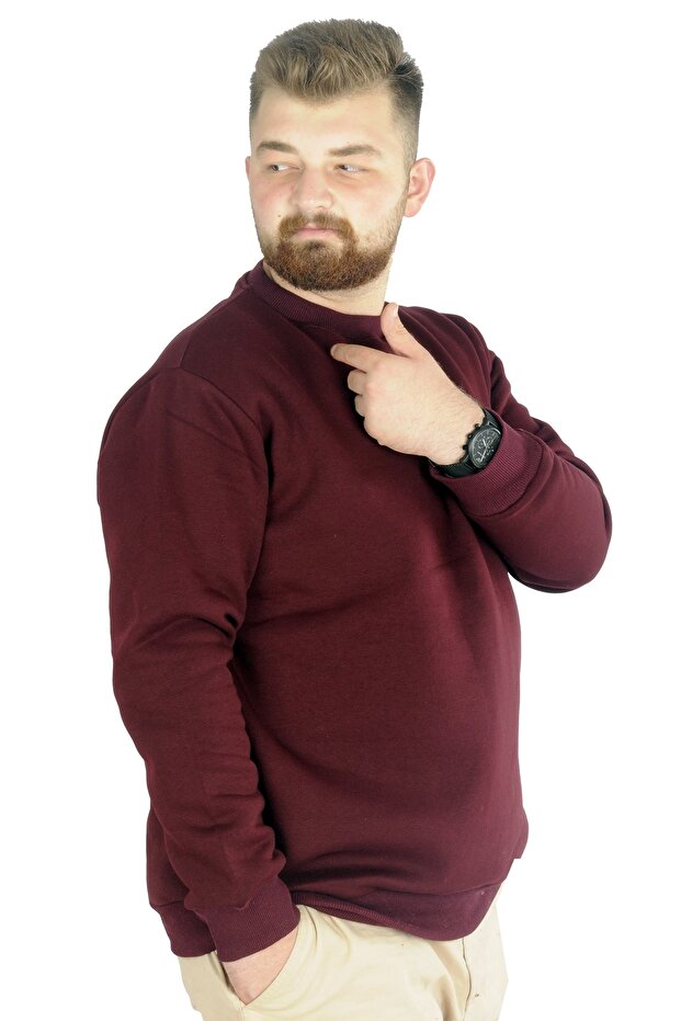Mode Xl Erkek Sweatshirt Bisiklet Yaka Basic 20131 Mürdüm - 2