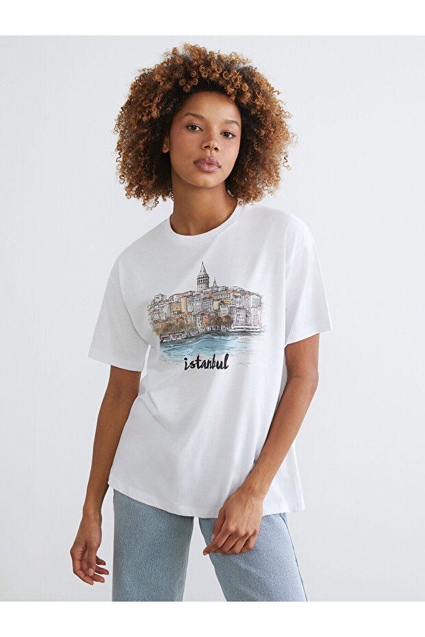 Crew Neck Istanbul Printed Women's T-Shirt