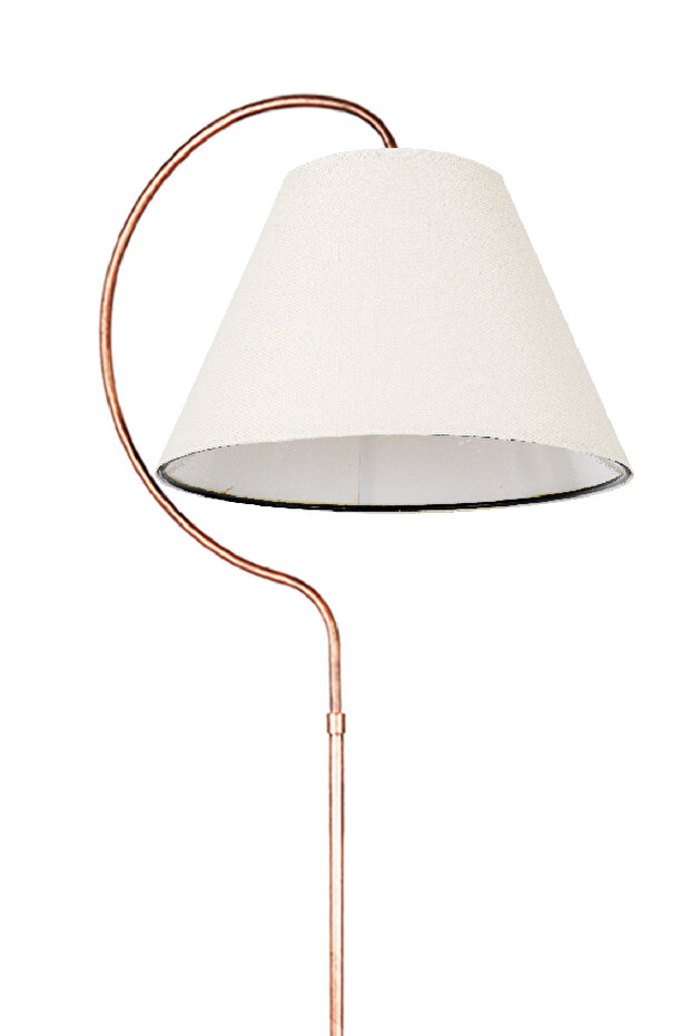 Tek Ayaklı Lambader Alice Elips Siyah Bakır Patine ⭐Krem Kumaş Şapka Salon Köşe Lambası - 1