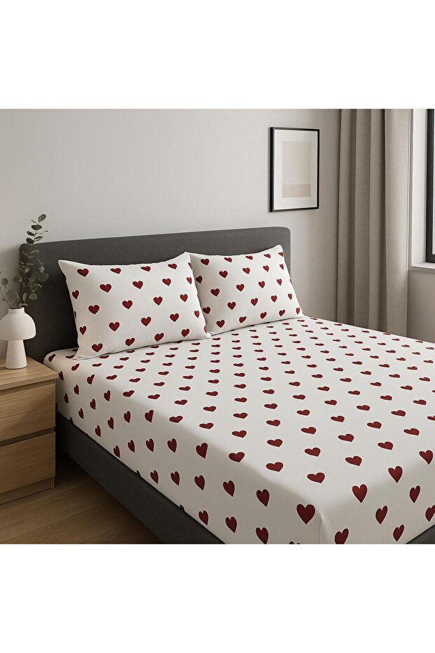 Heart-Shaped Double Elastic Sheet and 2 Pillowcases