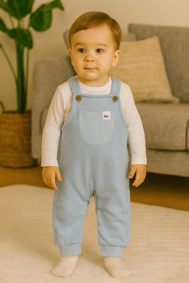 3 Thread Baby Overalls with Pocket Detail