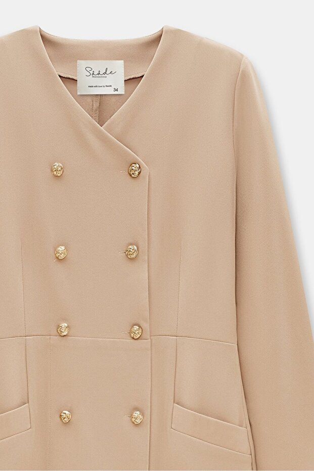 Düğmeli Dokuma Kumaş Elbise - 2