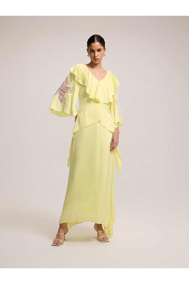 Kol Detaylı Limon Elbise - 1