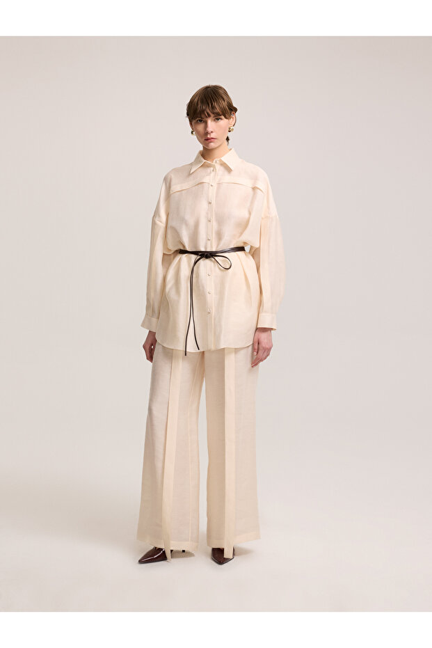 İp Kemerli Pudra Gömlek - 4