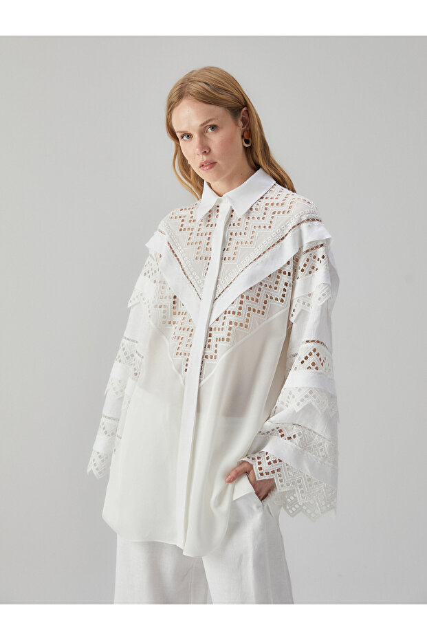 Brodeli Beyaz Gömlek - 5