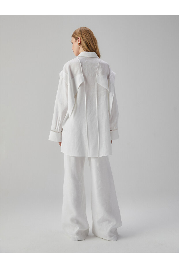 Keten Oversiz Gömlek - 5