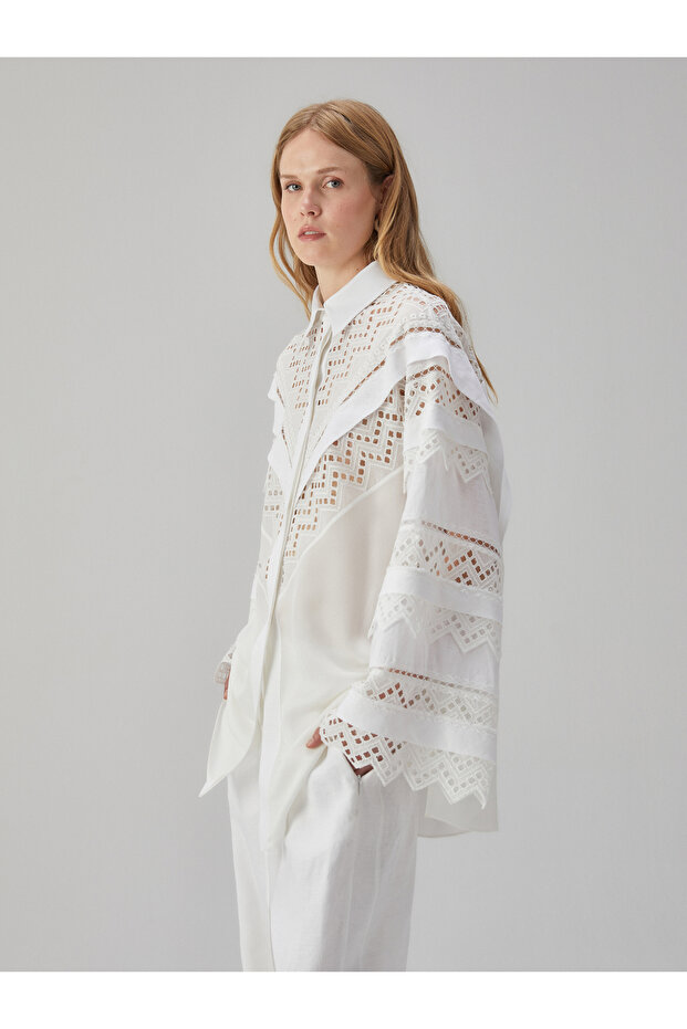 Brodeli Beyaz Gömlek - 7