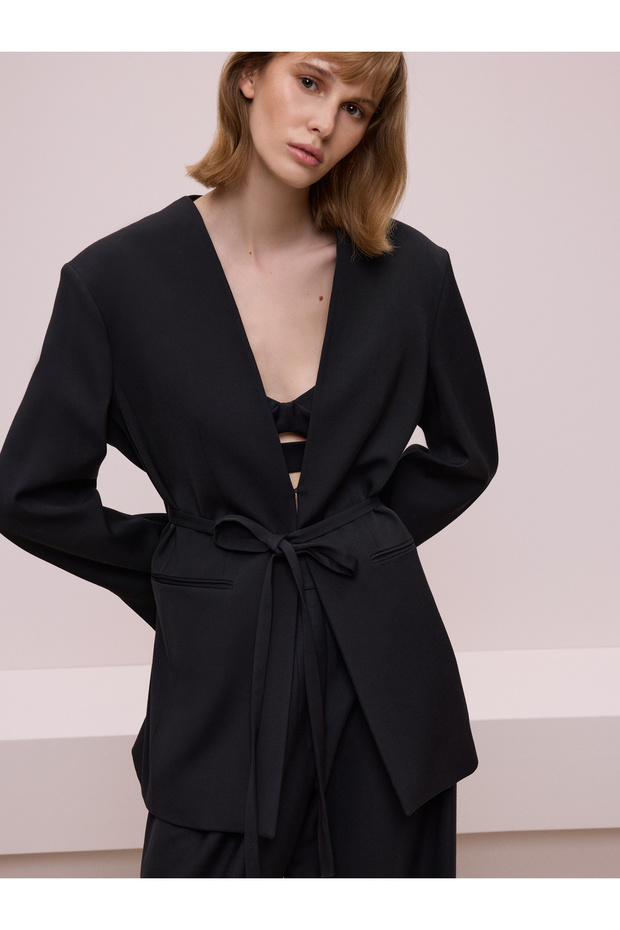 Vatkalı Siyah Ceket - 4