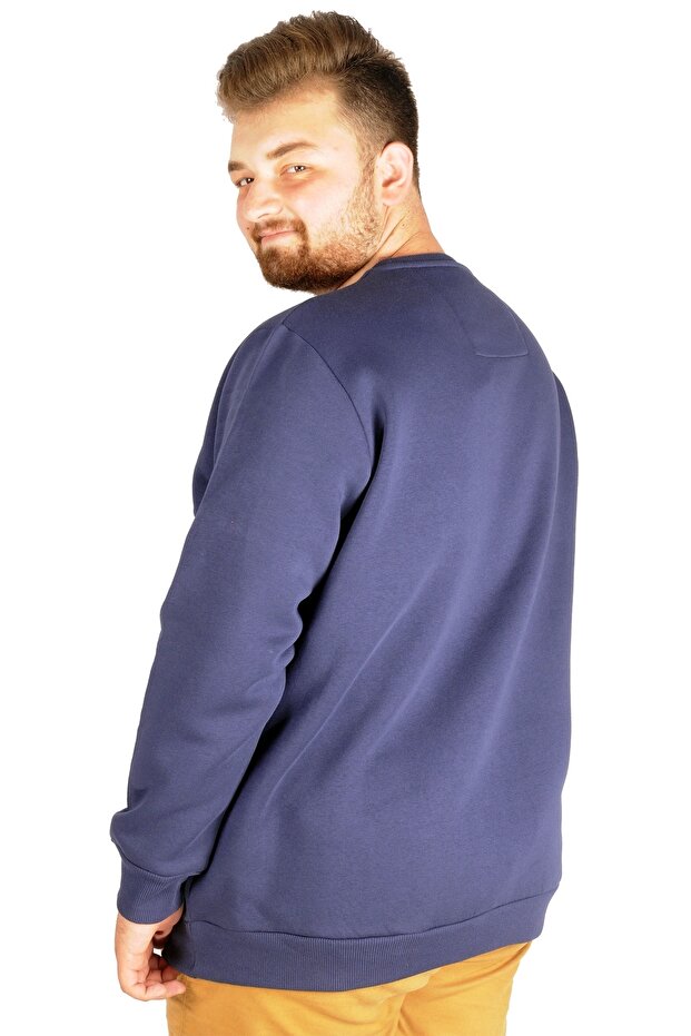 Mode Xl Erkek Sweatshirt Bisiklet Yaka Basic 20131 Indigo - 2