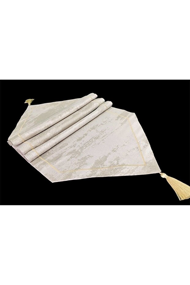 مفرش طاولة مستورد من القماش مستطيل الشكل مزين بشراشيب 40 × 110 سم - 5