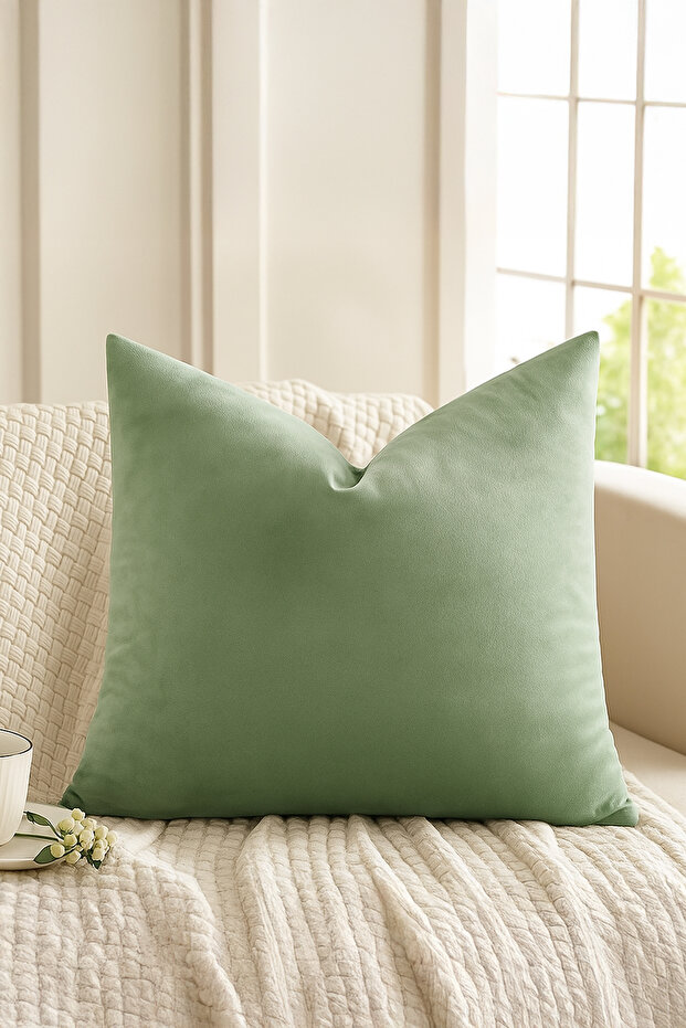 Malcolm Velvet Decorative Throw Pillow Cover – Khaki | With Zipper | 40X40 / 45X45 / 50X50 / 60X60