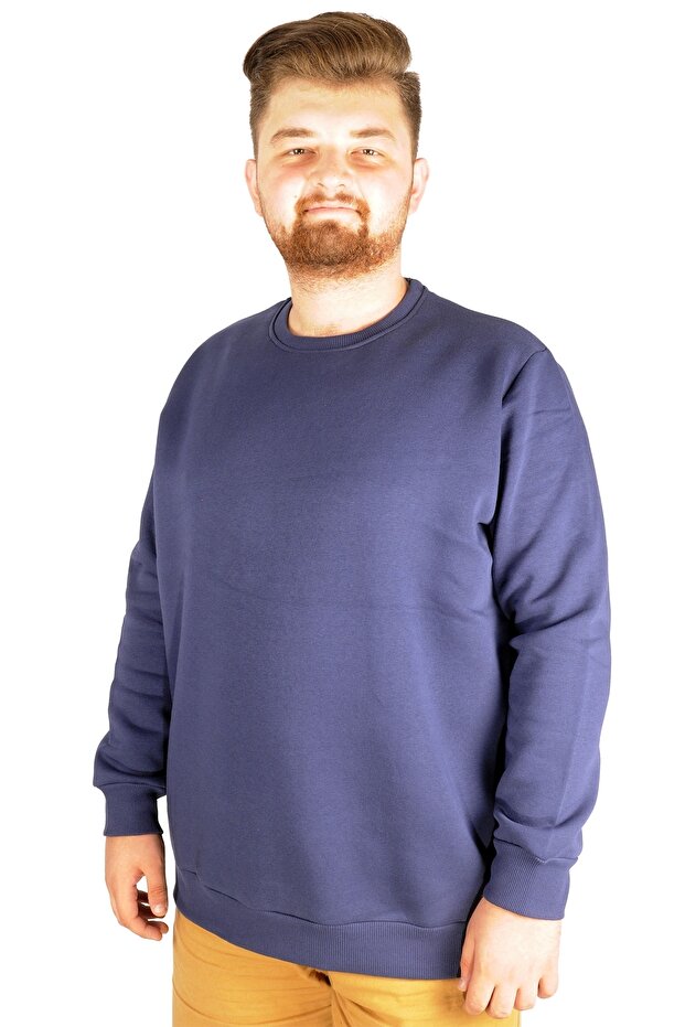 Mode Xl Erkek Sweatshirt Bisiklet Yaka Basic 20131 Indigo - 3