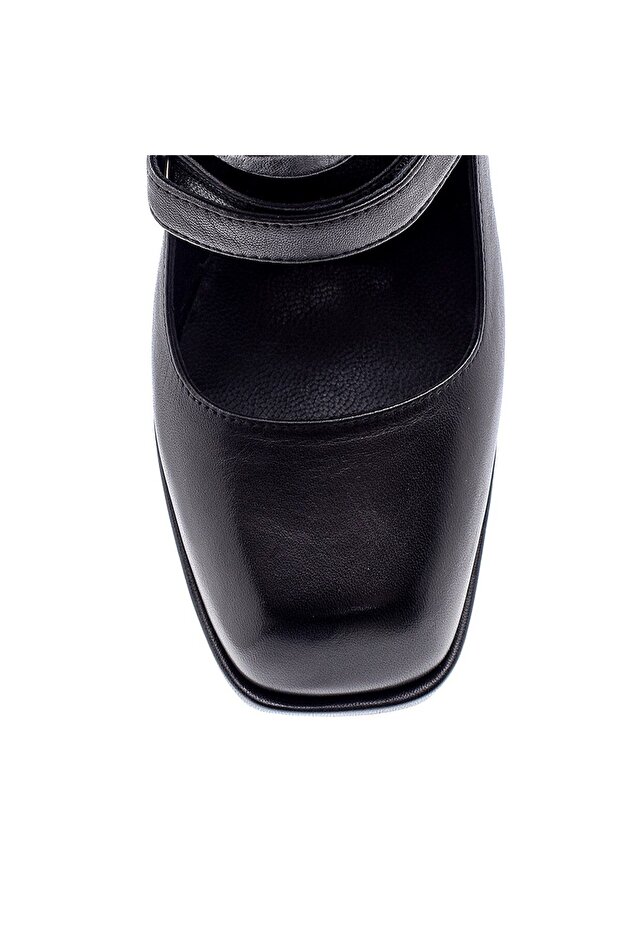 Penelope Siyah Deri Kadın Kalın Topuk - 4