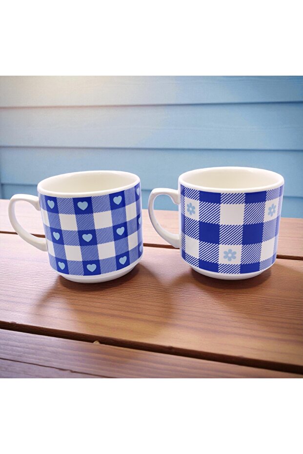Plaid Patterned 2-Piece Cup Set - 3