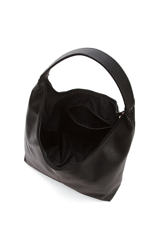 Дамска ежедневна мека текстурирана голяма черна чанта през рамо и чанта тип тоут - 4