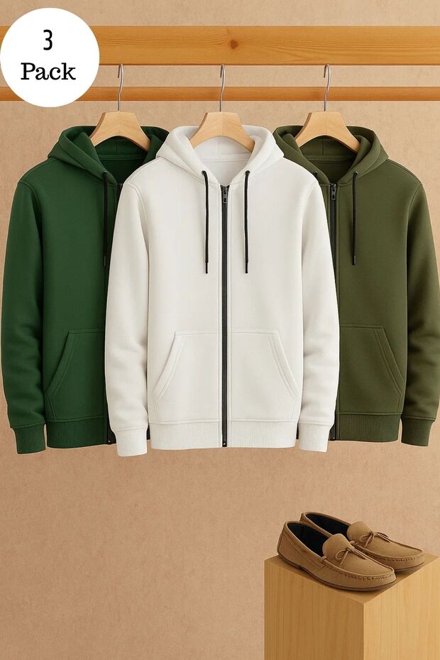 Men's Casual Zippered Hooded 3-Piece Sweatshirt