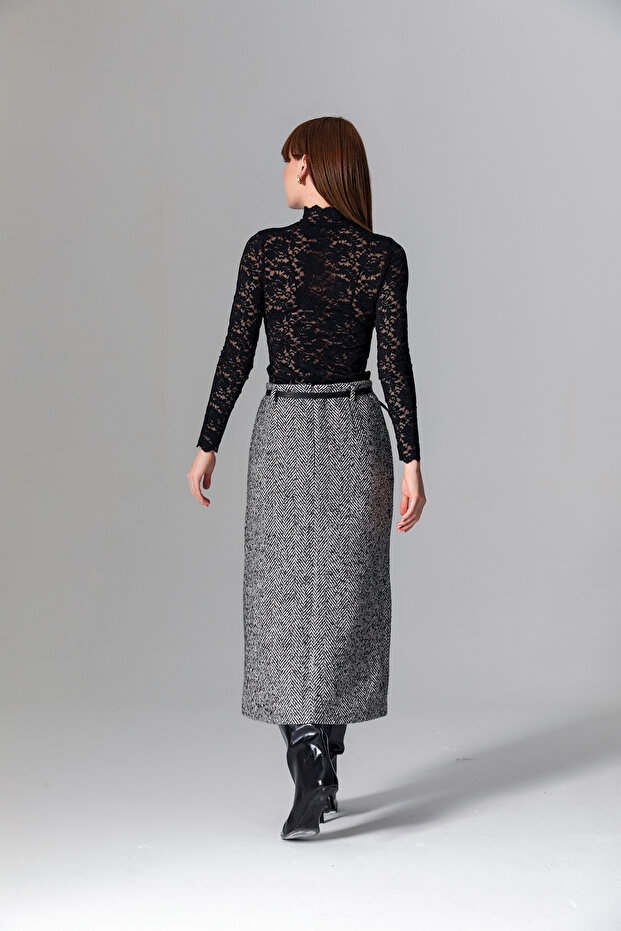 Gri Kırçıllı Kalem Etek - 8