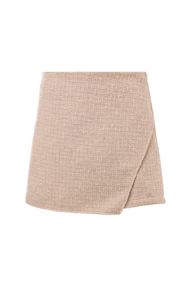 Women's Beige Tweed Textured Stylish Short Skirt