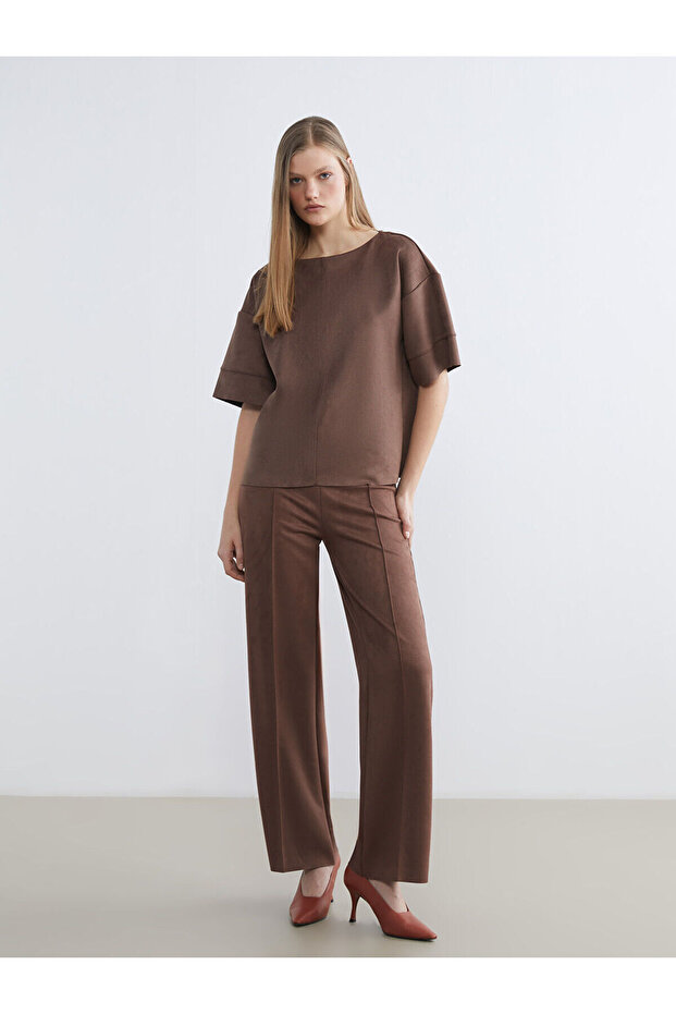 Lcw vision brown narrow fit women's suede look pants