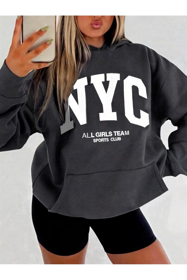 Hanorac cu glugă Fume NYC cu imprimeu - 1