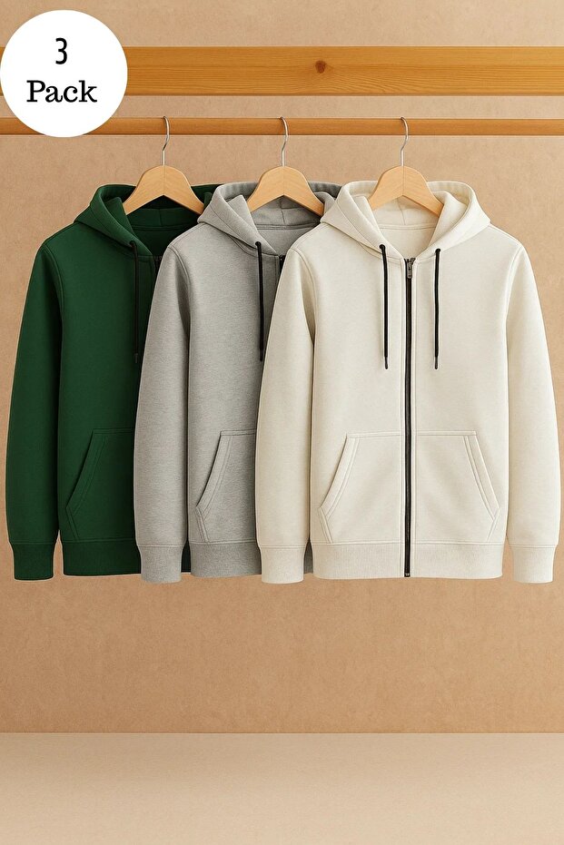 Men's Casual Zippered Hooded 3-Piece Sweatshirt