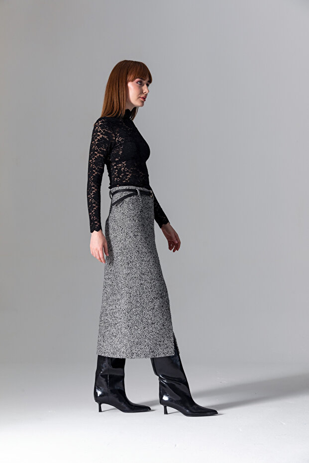 Gri Kırçıllı Kalem Etek - 4