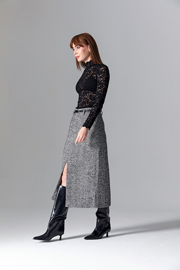 Gri Kırçıllı Kalem Etek - 5