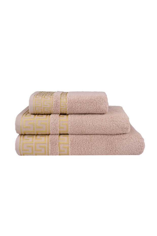 Greek Pattern Towel Set | 100% Cotton-Set of 3-Grey-Bathroom-Kitchen-Patterned