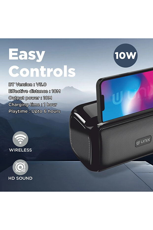 Unix WaveBox 10W Portable Wireless Speaker – Deep Bass, 6H Playtime - 4