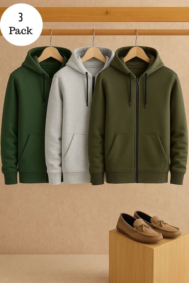 Men's Casual Zippered Hooded 3-Piece Sweatshirt