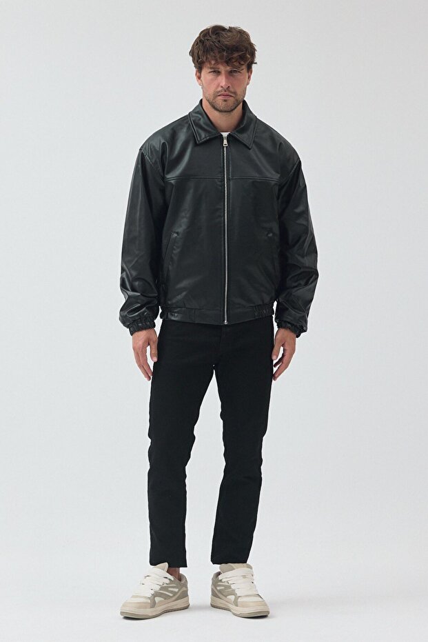 سترة جلدية أساسية للجنسين قصة فضفاضة - 8