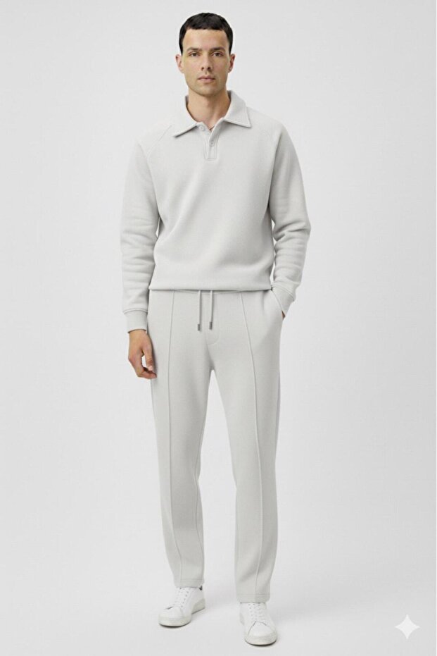 Men's Grimelange Raglan Sleeve Roberto Buttoned Sweat Wide Leg Green Tracksuit Bottom and Top Set