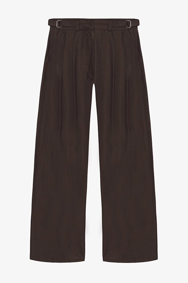 Beli Buckle Pleated Wide Leg Trousers Dark Brown