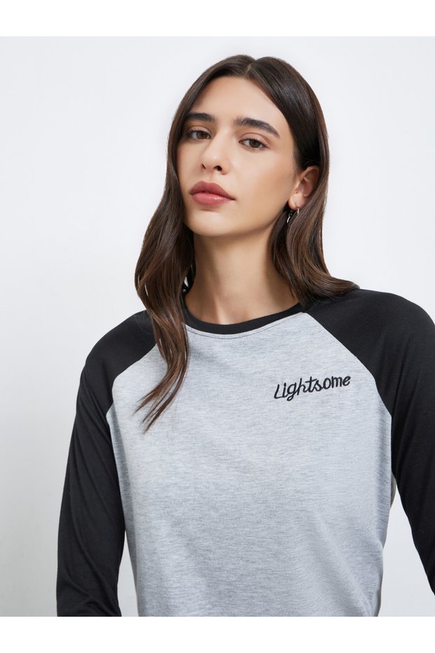Colorblock Raglan Sleeves T-Shirt with Embroidered Detail