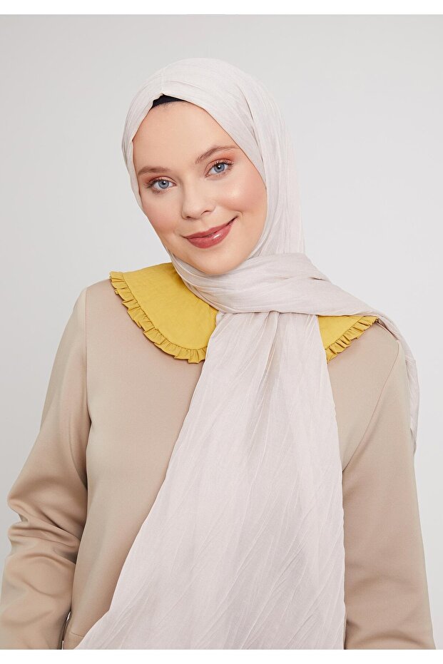 Bej Pliseli Pamuklu Şal - 1