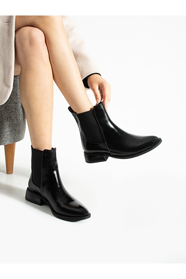 Jesica Black Patent Leather Women's Boots