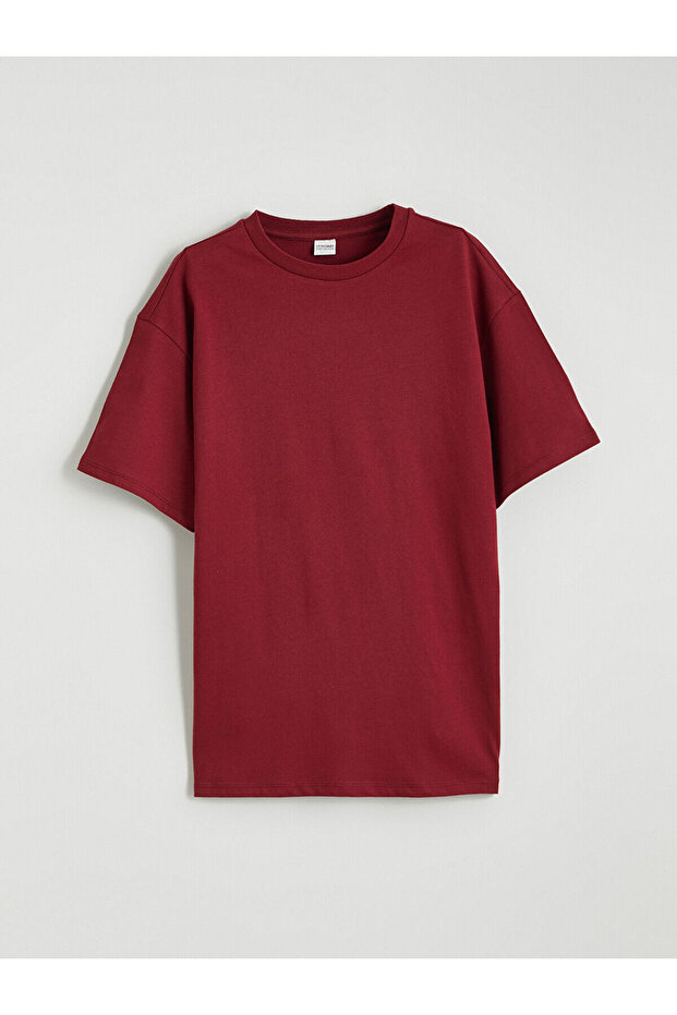 Burgundy Crew Neck Basic Girls' T-Shirt