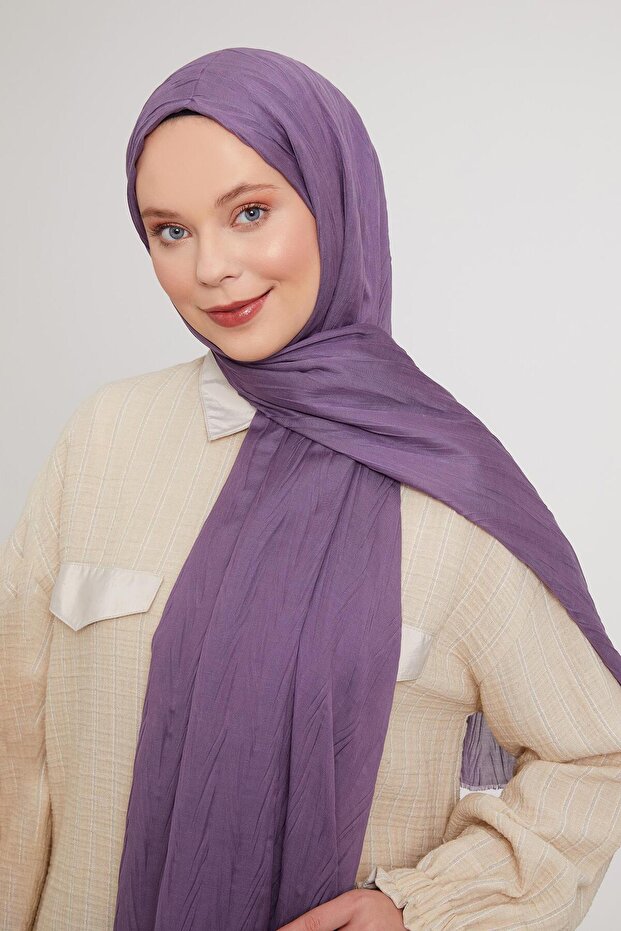 Mürdüm Pliseli Pamuklu Şal - 1