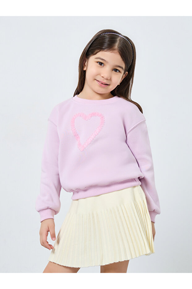 Girls Lilac Heart Ruffle Detail Sweatshirt